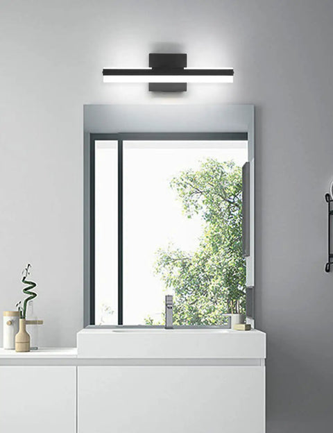 LED Vanity Light Bar For Bathroom Dimmable 23.63 Inch Slick Black Wall Mount Sconce Lamp 16W 6000K above modern sink