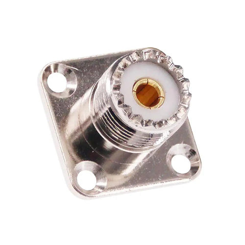 2-Pack UHF Female SO239 4-Hole Panel Mount No-Nonsense Coax Connector Adapter For PL259 Male Plug Solder Cup Nickel Plated 50 Ohm RF