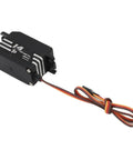 Heavy Duty Digital Servo Motor With 14kg Sick Torque And Fluid 180 Degree Rotation For RC Trucks Robots And Boats featuring black casing and connected wires.