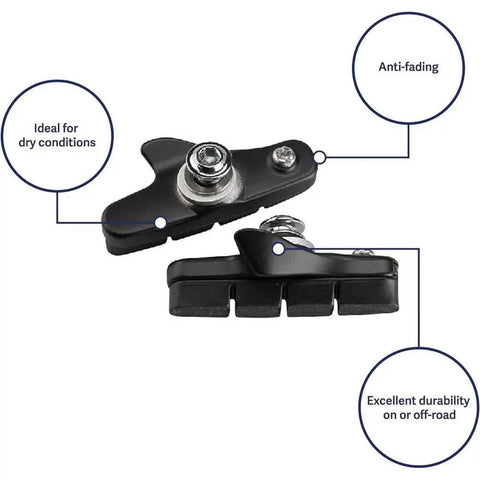 Road Caliper Brake Shoe Set With R55C4 Pads And Aluminum Pad Holder for reliable stopping power on road bikes, black finish.