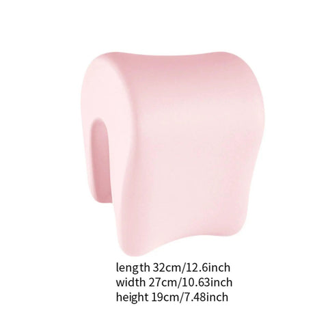 Light pink Neck Support Memory Foam Pillow for office chair and desk, adjustable slow return headrest cushion, dimensions shown.