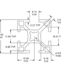 30 Series 30mm By 30mm Aluminum T Slot Extrusion With Four Open T Slots 610mm Length Clear Anodize For DIY CNC Routers Linear Rails And Framing 8020 Style Modular Aluminum Profile cross-section drawing with dimensions