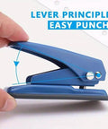 Heavy Duty Single Hole Puncher With One Quarter Inch Hole Twenty Sheet Capacity Metal Construction Skid Resistant Base works on paper.