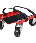 Heavy Duty Snowmobile Dolly Set With Steel V Slide, 1500 Lb Capacity, Two And A Half Inch Swivel Casters, Adjustable Nylon Tie Down Straps, Red Finish, Built Tough For Garage Storage And Easy Transport, red steel dolly with black straps