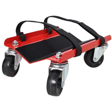 Heavy Duty Snowmobile Dolly Set With Steel V Slide, 1500 Lb Capacity, Two And A Half Inch Swivel Casters, Adjustable Nylon Tie Down Straps, Red Finish, Built Tough For Garage Storage And Easy Transport, red steel dolly with black straps