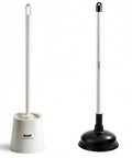 Heavy Duty Toilet Plunger And Brush Set With Nifty Hideaway Stand for easy bathroom cleaning with sleek storage.
