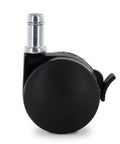 Built Tough 2 Inch Black Twin Wheel Swivel Furniture Casters With Brake, side view with friction stem, fits 7/16 by 7/8 inch. Pack of 4.