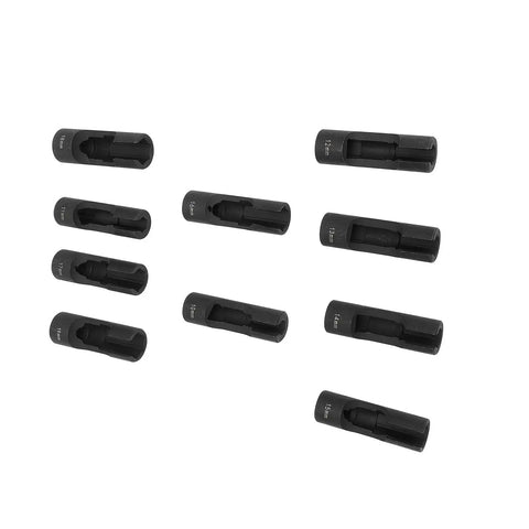 Five socket inserts from the Shop Approved One Half Inch Fuel Line Socket Wrench Set Crafted From Chrome Vanadium Steel for mechanics.