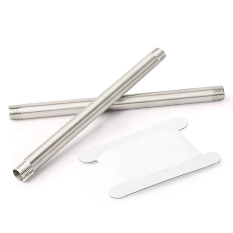 Two Pack 304 Stainless Steel Pipe Nipples With One Quarter Inch NPT Male Threads, 12 Inch Length, alongside thread tape