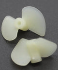 White Nylon 2 Blade RC Boat Propellers, 22mm Diameter, 10 Pairs For 2mm Shaft, Includes CW And CCW Props, Durable Model Ship Props For DIY Fans, Easy Install And Smooth Performance. Close-up view of two propellers on dark background, showcasing the dual blade design and nylon material suitable for model ships.