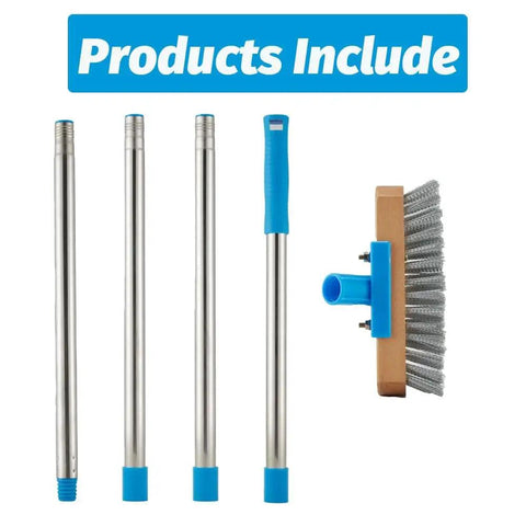 Heavy Duty Deck Scrub Brush With 60 Inch Long Handle For Moss Removal On Rough Surfaces Stainless Steel Wire Bristles Easy Install Pole System
