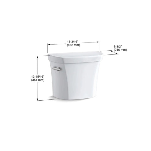 1.28 GPF Toilet Tank Only White With Left-Hand Chrome Trip Lever, Compatible With K-4199 Bowl Front View Sizing