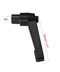 M6 Female Threaded Push Button Ratchet Clamping Levers Deliver Quick Release Action So You Can Lock Down Jigs And Vises Without Breaking A Sweat Heavy Duty Plated Steel Handles Make Rigging Up A Breeze For Shop Pro Builds Set Of Four, side view of black lever with M6 thread and 45mm reach.