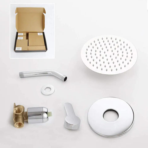 Chrome Shower Faucet Set With 8 Inch Rainfall Shower Head Wall Mounted Single Function Trim Kit And Rough In Valve All Metal Solid Brass Body Modern Luxury Bath Hardware components layout
