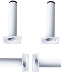 Built Tough White Replacement Table Legs 4 Pack Adjustable Steel Pipe Furniture Feet in white, with rubber caps for stability.