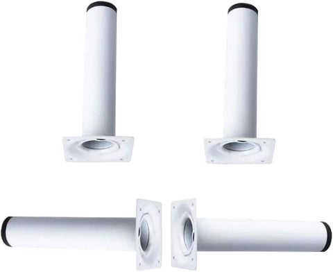 Four Pack White Steel Pipe Furniture Legs Solid As A Rock Round Metal Table Feet Adjustable Height Desk And Sofa Bases No Sweat Setup with rubber grip pads.