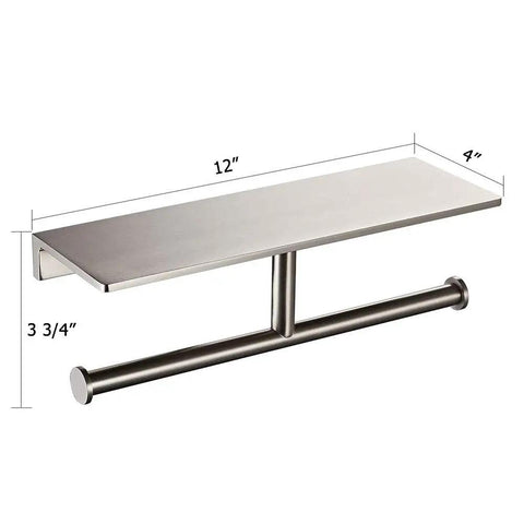 Durable Double Toilet Paper Holder With Storage Shelf Wall Mount Brushed Nickel Finish For Home And Hotel Bathrooms Keeps Toilet Tissue Accessible No Fuss Easy Reach No Clutter Sturdy Brass Construction