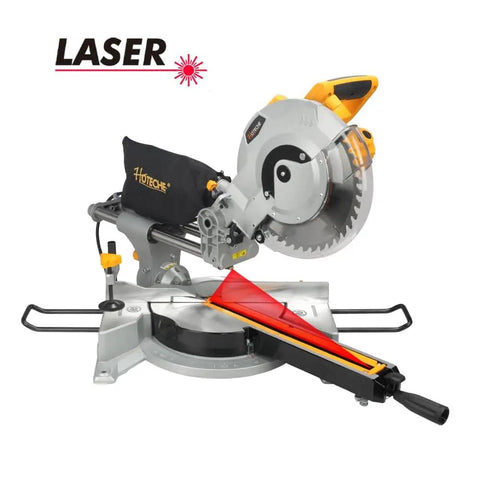 Front view of 10-Inch Sliding Compound Miter Saw With Laser Guide, 15 Amp Bevel Chop Saw For Wood And Metal, Powerhouse 4500 RPM Motor