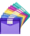 10 Pack Clear File Folders With Transparent Envelopes, Assorted Color Poly Document Folders With Label Pockets For Letter And A4 Size Papers