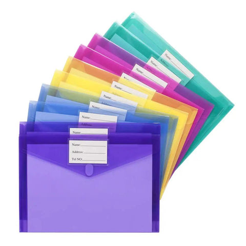 10 Pack Clear File Folders With Transparent Envelopes, Assorted Color Poly Document Folders With Label Pockets For Letter And A4 Size Papers