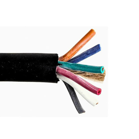 12 AWG 6 Conductor SOOW Portable Cord Cable Black 600V Heavy Duty Flexible Extension Reel 500 Feet Workhorse For Industrial Shops And Outdoor Use Weather Resistant With Minus 40C To 90C Temp Rating Works Indoors Or Outdoors, cut end showing six conductors