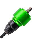 Transform Your Drill Into A Riveter With This Killer Adapter Kit Including Mandrels And Nuts For Effortless Fastening On Any Heavy Duty Project Right Now. drill riveter adapter with green and black metal body, mandrel and threaded nut attachment