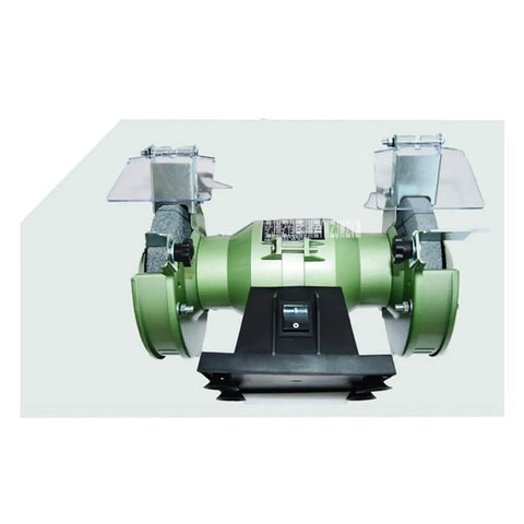 Heavy Duty Multi Function Bench Grinder And Electric Knife Sharpener With 5 Inch Polishing Wheel front view, compact design, two grinding wheels.