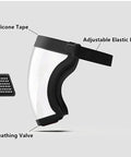 Crystal Clear Full Face Shield With Anti Fog Tech For Adults Black Lightweight Protection side view with silicone tape