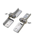 Front view of stainless steel damping hinges for left and right with adjustable torque and mounting plates