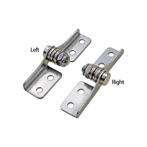 Front view of stainless steel damping hinges for left and right with adjustable torque and mounting plates