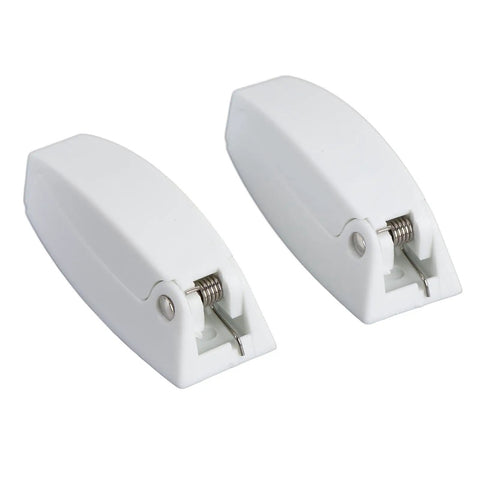 Heavy Duty Rv Baggage Door Catch Latch With Spring Loaded Clamping for secure storage, set of two, white plastic design.
