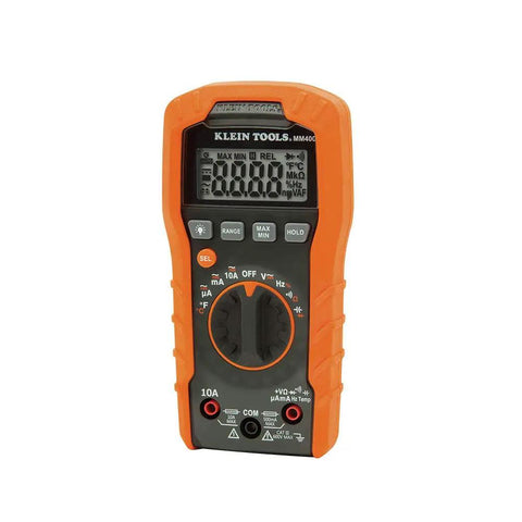 Auto-Ranging Digital Multimeter Pro Grade for DIY and Tech Pros, reads 600V AC/DC, orange handheld device