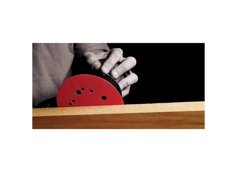 5 Inch Hook And Lock Sanding Discs 150 Grit Fine Ceramic Blend For Wood Metal Plastics For Random Orbital Sander in use on wood