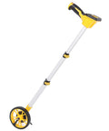 Digital Display Measuring Wheel Distance Measure With Backlit Multifunction, portable design, adjustable aluminum handle, yellow and black.