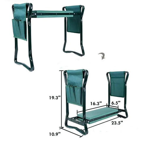 Garden Kneeler Seat With Handles, Folding Bench Kneeling Stool With Storage Bags, Multi Purpose Kneeling Pad Chair For Weeding And Planting, Lightweight Steel Frame, Extra Wide Cushioned Pad, Easy Fold And Carry
