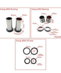 All In One Motorcycle Swing Arm Repair Kit With Needle Roller Bearings Bushings And Oil Seals For DRZ400 Series RM125 And RM250 Plug And Play DIY Friendly Maintenance Kit For Smoother Ride And Long Lasting Performance, dimensions shown