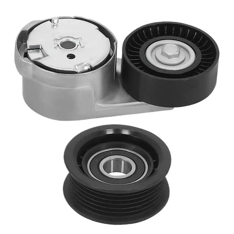 Must-Have Drive Belt Tensioner And Idler Pulley Kit That Fits Ram Caravan 2011 To 2019 With 3.6L V6 Engine shown from an angled view.