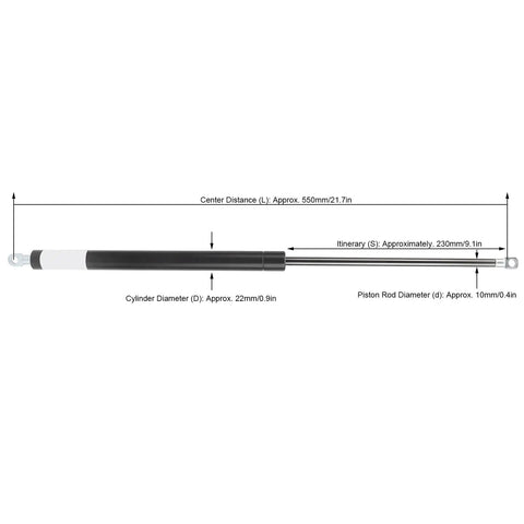 Heavy Duty Hydraulic Hood Proppers For Daily Drivers 400N Force Gas Spring Lift Struts Flat Head Mount Brackets dimensions and measurements