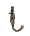 5 Piece Heavy Duty Vintage Wall Coat Hooks With Pre Drilled Holes And Mounting Screws showing a single zinc hook with a curved end.