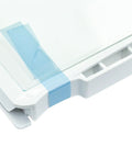 Corner view of Refrigerator Crisper Pan Cover And Shelf Frame Replacement Must Have Size 18-3/8 Inch By 17-3/8 Inch Without Glass.
