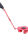 Heavy Duty Machine Skates Built Like A Tank With Three Swivel PU Rollers For Rock Solid 360 Maneuvers Warehouse Moves That Flow Like Butter Seamless Transportation Up To 4409 Pounds Capacity Red being manually operated with a red handle.
