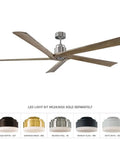 Top Tier 70 Inch 5 Blade Ceiling Fan In Matte White For Spacious Living Areas And Quiet DC Motor With Reversible Blades view from below with wooden blades.