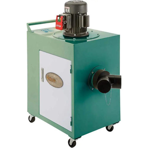 Heavy Duty Pro Rig 1.5 Horsepower Metal Dust Collector with motor and outlet for workshop use.