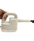 Handheld Steam Cleaner With 6 Speed Adjustable High Temperature And Digital Display 41 Inch Extension Hose 10 Tool Attachments Multi Surface Steamer For Deep Cleaning Home Furniture And Car Boss Level Clean with a hose and brush attachment.
