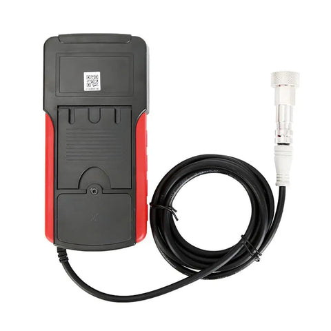 Highly Rated Handheld Digital Vibrometer Vibration Analyzer For Straight Shooter Machine Diagnostic Tuning and solid acceleration velocity displacement tracking, showing device front view with cable.