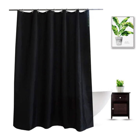 Black Fabric Shower Curtain Liner Lightweight Washable Cloth For Bathroom With Bottom Weight And Water Repellent Finish No Fuss Easy Care No PVC 72 By 72 Inches installed in bathroom