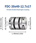 Flexible Diaphragm Coupling For 3D Printer And CNC Machine Aluminum Two Diaphragm Motor Shaft Coupler 12.7 To 17mm Bore D39 39mm Length 49mm Beefed Up Torque Vibration Damping Anti Abrasion, FDC-39x49-12.7x17