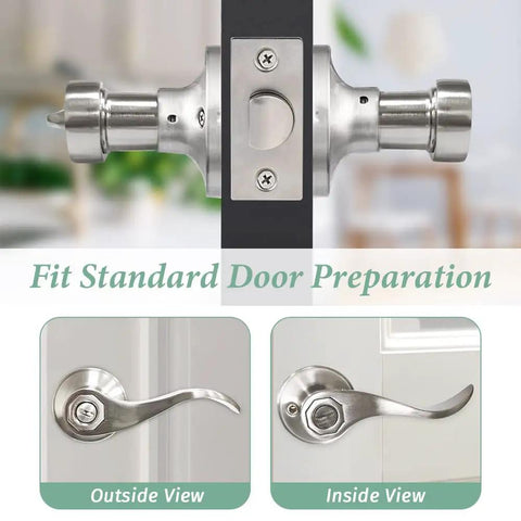 Privacy Door Lever Set Keyless Bedroom And Bathroom Lock Brushed Nickel Interior Door Handles With Lock 10 Pack Inside Outside View