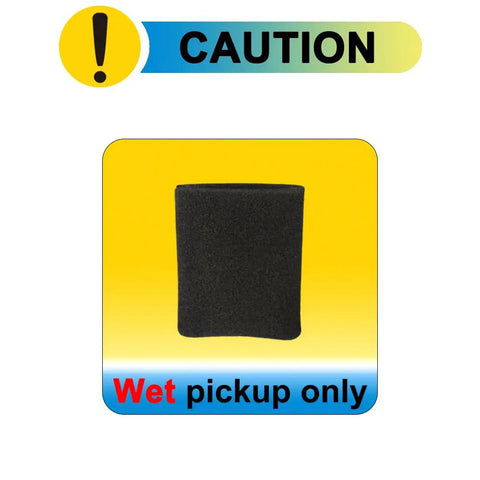 Five Pack VFF21 Foam Filters For Vacmaster Wet Dry Vacs 2.5 To 5 Gallon Replacement Foam Sleeve on yellow background, caution wet use