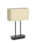 3-Way Dimmable Noiseless Touch Control Table Lamp With 2 USB Ports And AC Power Outlet, beige fabric shade, metal base